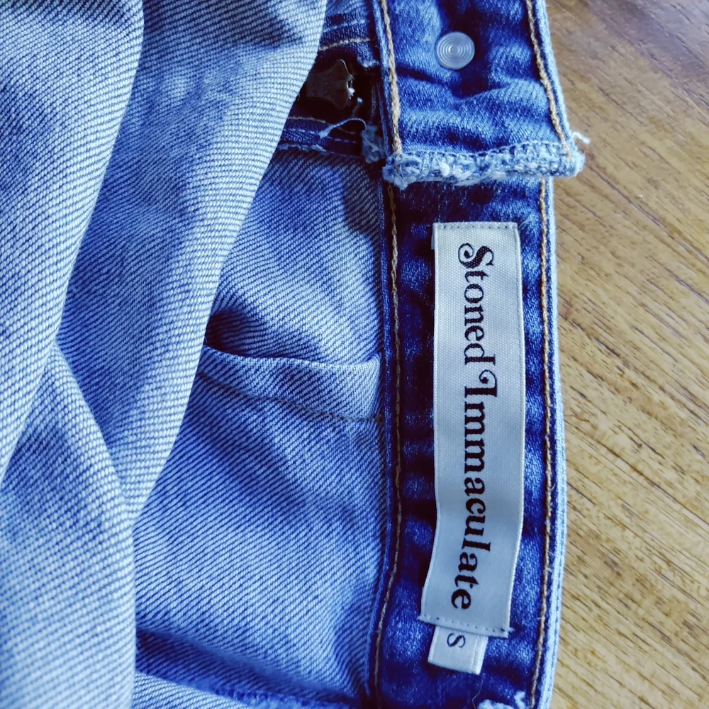 Stoned Immaculate Jean Geanie Romper Denim Jumpsuit With Lace Up Back - Picture 10 of 12